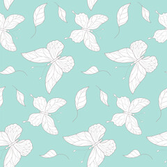 Floral pattern with butterflies and leaves, seamless background with flowers and butterflies.