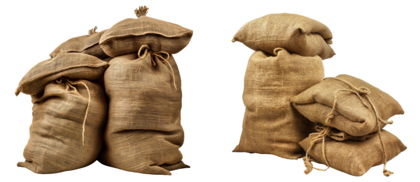 Agricultural sacks isolated on transparent or white background