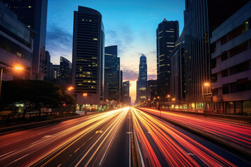 Fototapeta premium Dynamic City Life: Long Exposure Traffic at Twilight