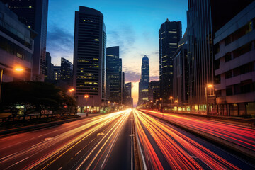 Fototapeta na wymiar Dynamic City Life: Long Exposure Traffic at Twilight