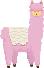Adorable and playful cartoon llama standing on a cozy blanket cute animal illustration for children's nursery art and textile pattern. Featuring a friendly pink character with a cheerful smile