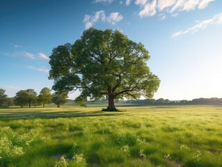 Fototapeta premium Majestic Lone Tree in Serene Summer Meadow