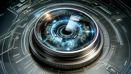 Advanced High-Tech Surveillance Camera Lens with Digital Interface