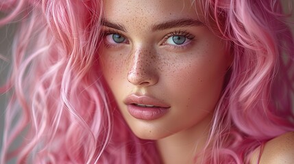 Fototapeta premium glamorous pretty woman with beautiful wavy pink hair mysterious and sensual attitude .stock image
