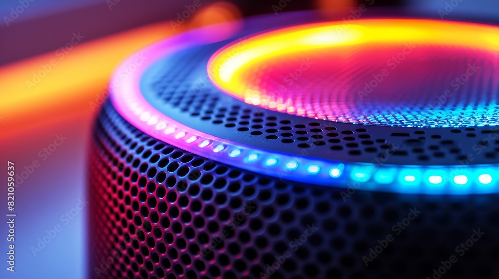 Aufkleber a close-up view of a smart speaker with a colorful light ring illuminated on a transparent backgroun