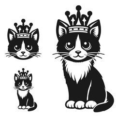 High quality Cat in crown logotype vector silhouette isolated on white background