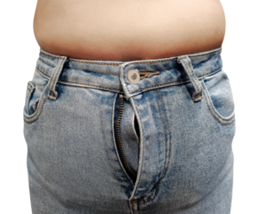 Fat woman wearing the wrong size jeans