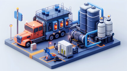 3D Flat Icons: Hydrogen Fuel Cell Technology Empowering Futuristic Vehicles for Clean and Sustainable Transportation   Cartoon Style