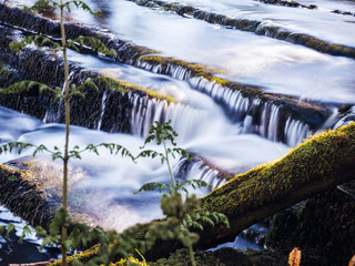 Stunning nature scene at Fowley's fall. Waterfall with blurred water. Nature background. Travel and...