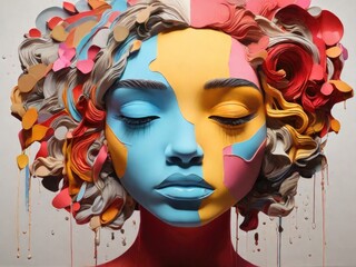 Fototapeta premium A painted colorful woman with her eyes closed