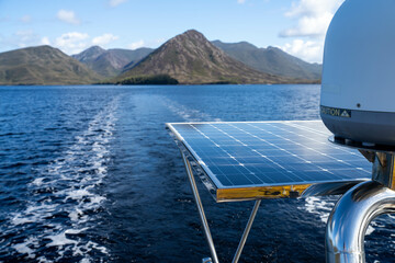 solar panel on yacht sailing on a off grid camping adventure in australia
