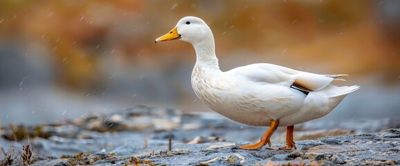 Obraz premium A White Duck Strolls Leisurely On A Sunny Day, Standard Picture Mode