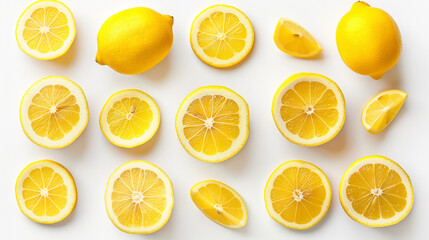 Collection of fresh lemons  on white background. Mockup template for artwork graphic design