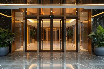 A big Brown glass door fitted in main entrance