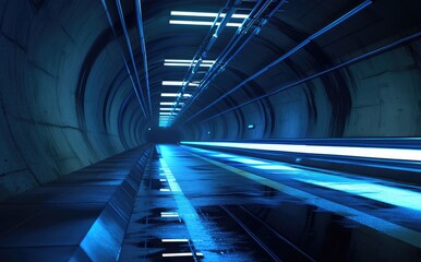 Futuristic Underground Tunnel with Blue Lighting