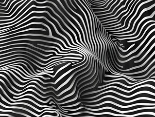 simple 3D Optical Art with strip black and white. Background curve vector line for banner, cover, poster, card. Abstract illusion wave