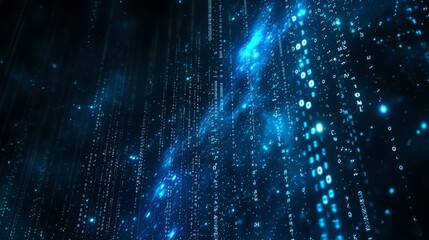 Fototapeta premium Digital technology background where binary code streams across a dark