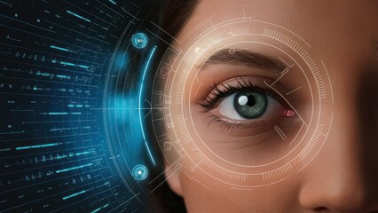 Futuristic Vision Close-Up of Woman's Eye with Analyzing Lens