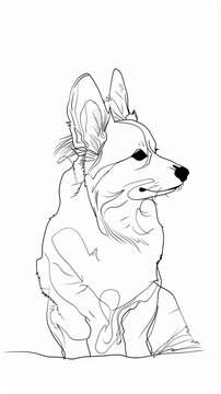 recommend clip art: Black and white sketch of a Corgi dog looking to the side, showcasing its distinctive features in simple, elegant lines.
