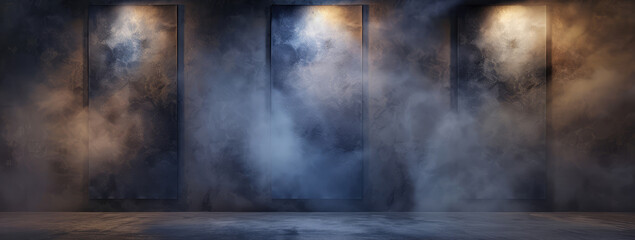Abstract Modern Art Gallery Interior with Atmospheric Smoke