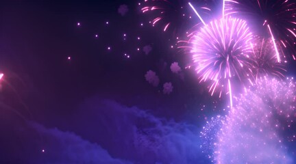 Vibrant and colorful fireworks display on a dark, gradient blue and purple background, ideal for festive occasions.