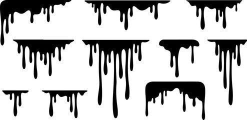 Pixel perfect icon set of ink drop drip oil melting paint liquid dripping stain splash splatter melted sweet dessert. Thin line icons flat vector illustrations isolated on white transparent background