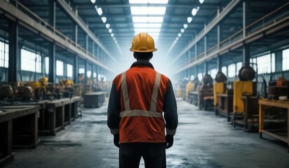 Rear view of male worker standing in factory