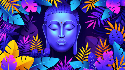lovely buddha illustration with floral background and copy space 