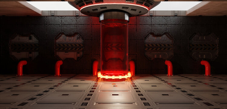 Cryogenic capsule hibernation Cryonics Capsules Glass tube with frozen liquid for hibernation sci fi 3D Illustration teleport Science Technology Cryopod Cryopod Laboratory Equipment Laboratory Scene