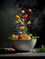Naklejka premium Fresh and Lively Salad Ingredients in Mid-Air