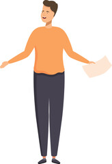 Cheerful, flat design illustration of a man holding a paper, expressing positivity
