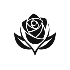 Black rose with a leaf vector icon illustration