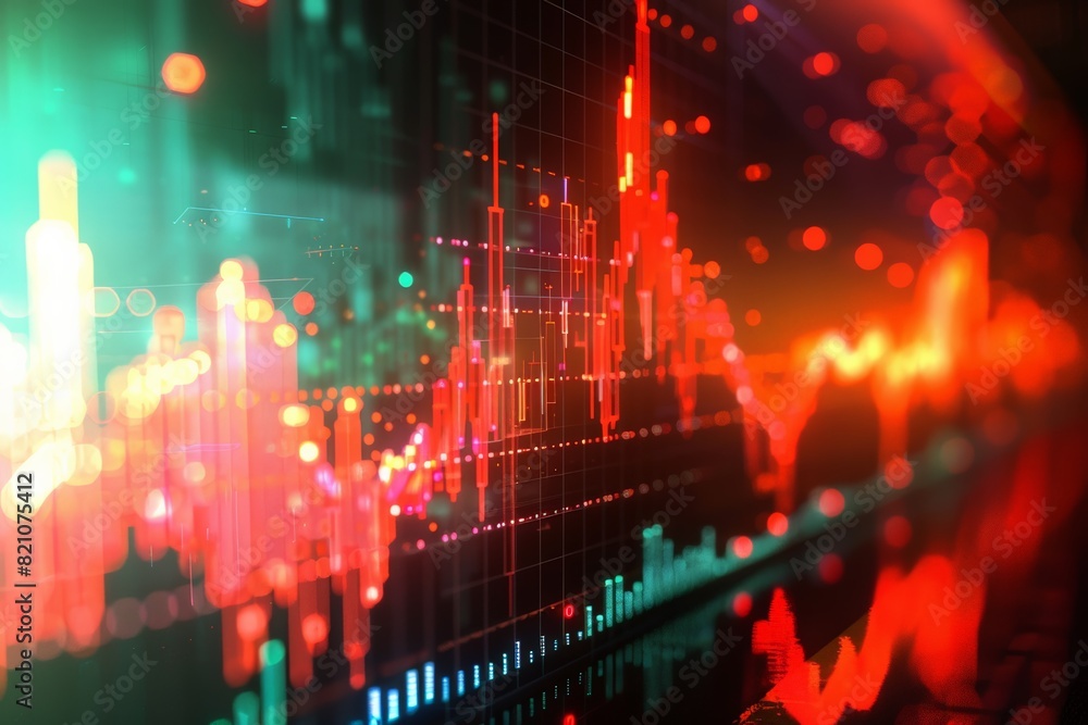 Aufkleber colorful graph with red lines and green dots. the graph is abstract and has futuristic feel to it. d