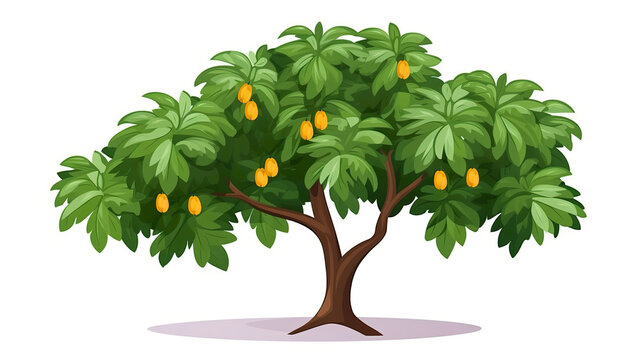 A papaya tree stands alone against a stark white background.