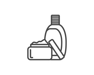 Vector set of beauty, cosmetics and care icons. Bottle, jar, shower gel, face cream, body lotion, spray, ointment, paste.