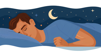 illustration of young man sleeping peacefully with copy space 