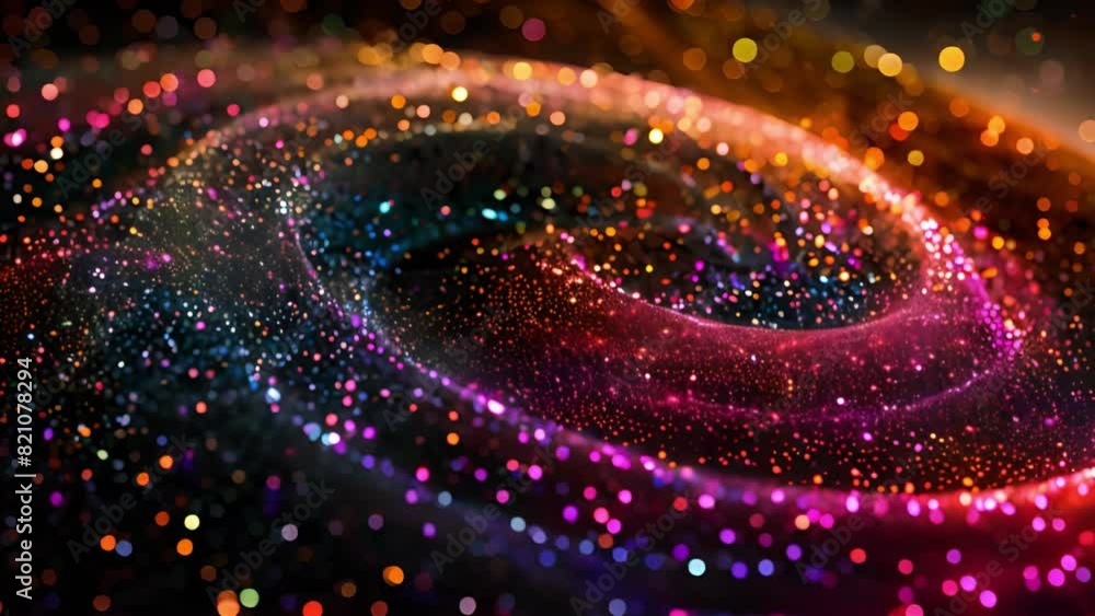 Aufkleber a mesmerizing swirl of colorful glitter particles creates a galaxy-like effect against a dark backgr