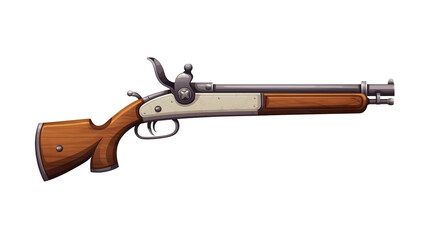 A vintage firearm set alone against a stark white background