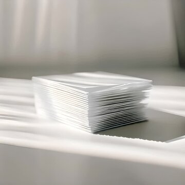 a stack of white cards sitting on top of a table