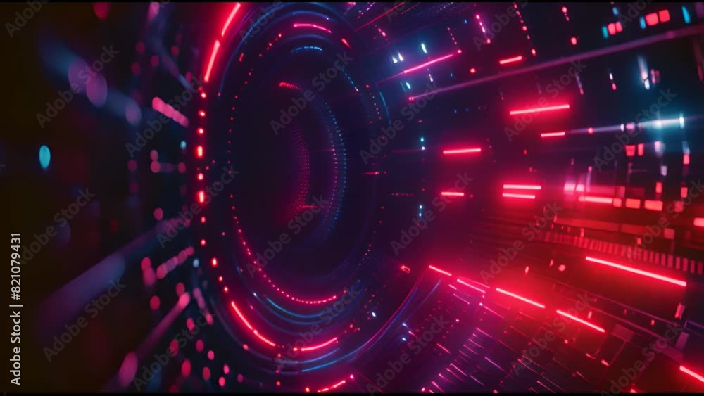 Poster circular flares tunnel shapes form cyber hud interface Geometric cell loop background. Hi-tech interfaces futuristic display, Hologram button, target.