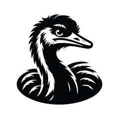 Ostrich Animal Black Silhouette Vector With White Color Background