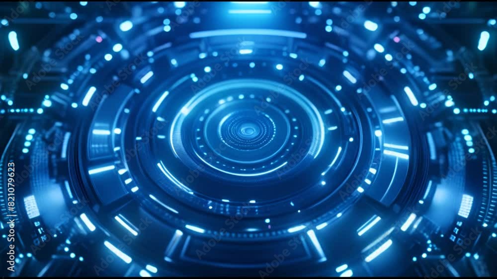 Poster Computer interface hud motion texture. Seamless loop. Blue futuristic pattern for modern sci-fi concept.