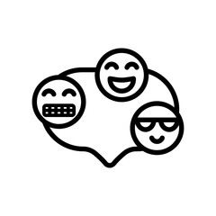 Chat with emoji line icon. E-mail icon. Message and email icon isolated on white background. Transparent background, minimalist symbol. Vector images