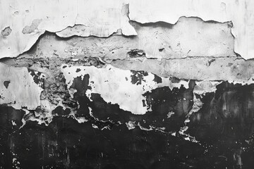 A black-and-white painting depicts a worn wall with substantial chippings on its edges