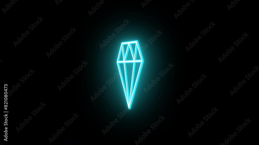 Wall mural neon diamond sign animation, rotation around vertical axis. glowing neon 3d gemstone icon, looped sp