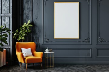 Elegant Minimalist Interior Design with Orange Accent Chair and Tropical Plants
