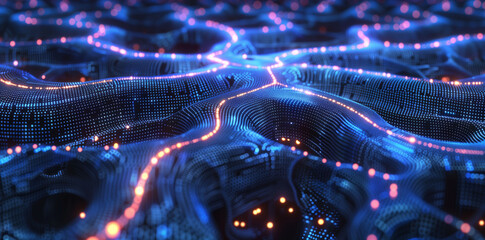 Futuristic neural network visualized with glowing synapses and active data paths, representing thought processing in AI brains