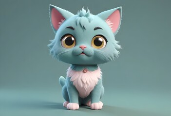 Cartoon anime blue cat mascot 3D style
