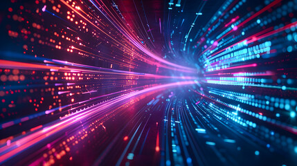 Obraz premium Abstract technology background of high speed global data transfer, ultra fast broadband and connection, cyber attack, computing code, speed optimization.