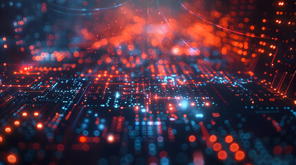 Obraz premium Hi-tech concept abstract tech background with illuminated fiber optic connections, quantum computing network system and electronic global intelligence, vintage retro soft colors